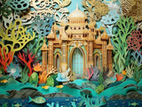 Ornate turquoise and golden palace with domes, towers and a large doorway