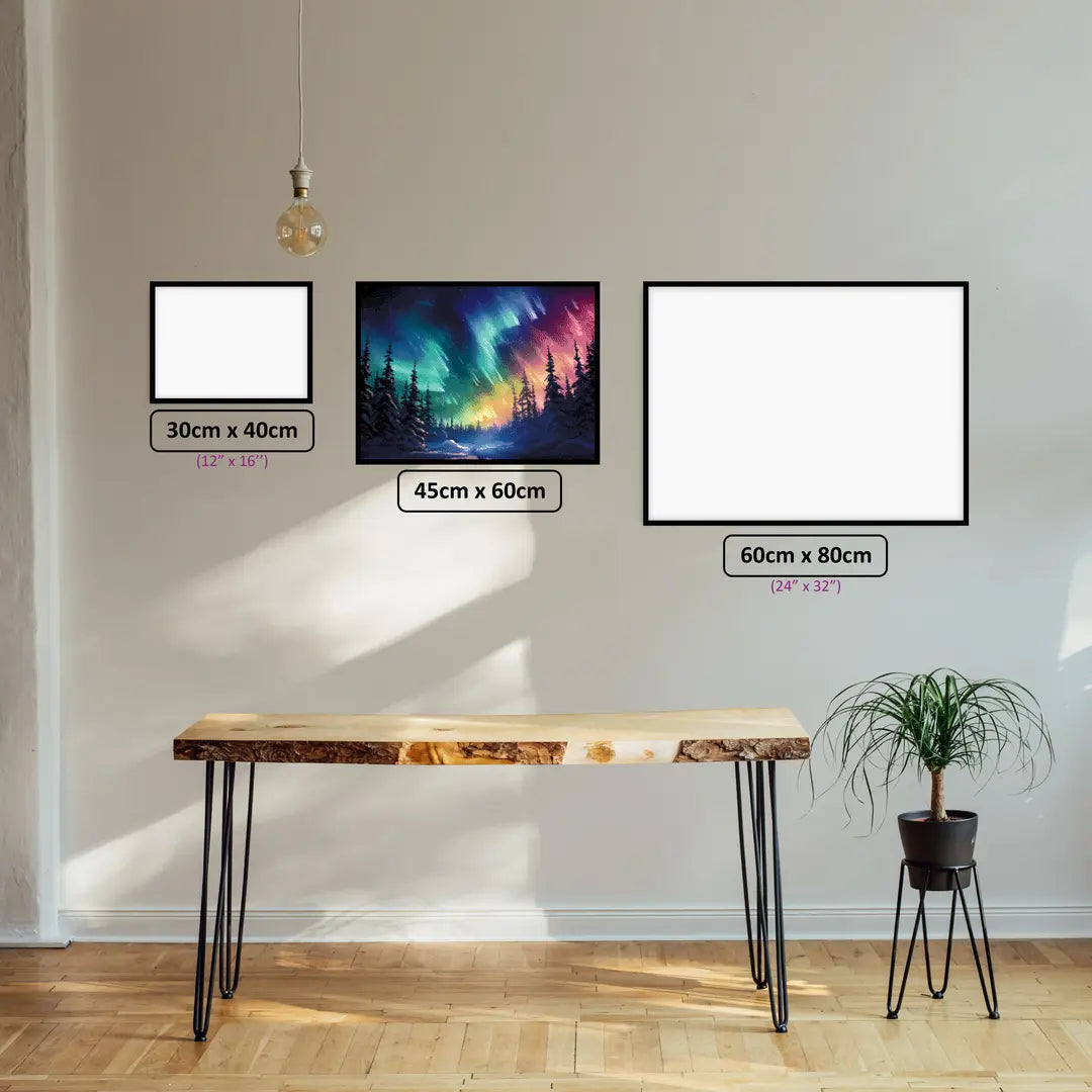 Aurora Borealis diamond painting displayed in a room setting