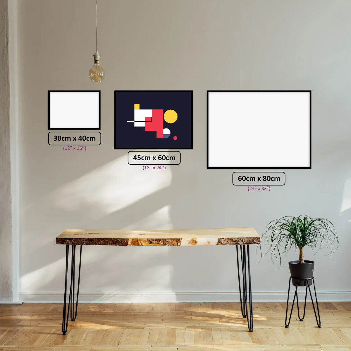 Bold Contrast Shapes diamond painting displayed in a room setting