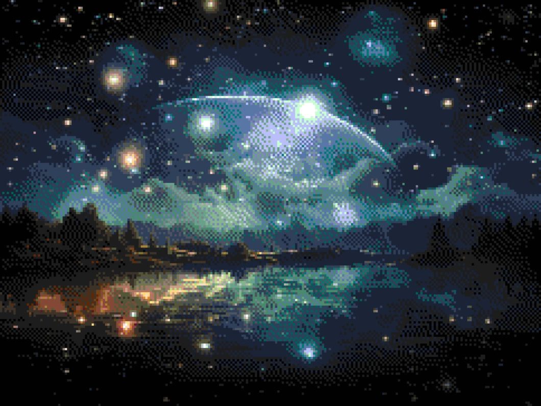 Celestial Starry Night artwork shown as a completed diamond painting preview