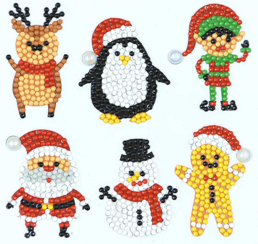 Christmas friends diamond painting sticker kit with reindeer penguin elf Santa snowman and gingerbread designs