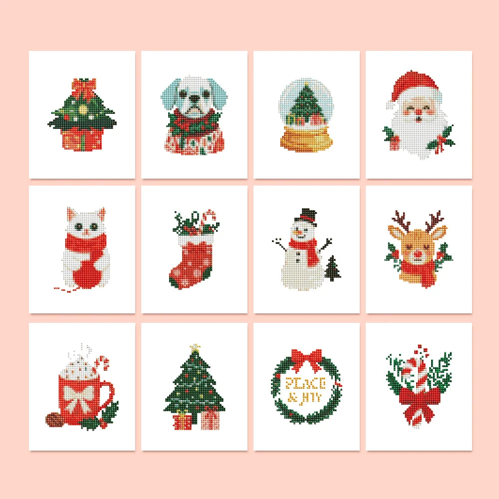 Christmas Pets & Cheer Mini Diamond Painting Set – 12 Pack