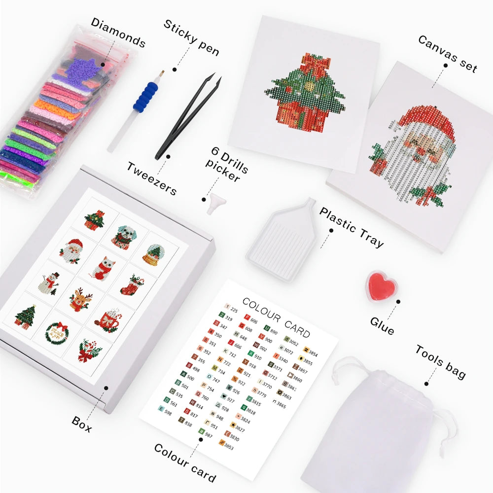 Christmas Pets & Cheer Mini Diamond Painting Set – 12 Pack
