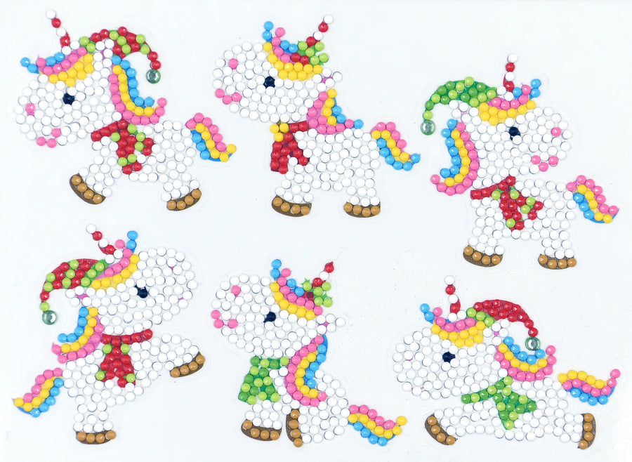 Christmas unicorns diamond painting sticker kit with rainbow unicorn designs wearing festive hats