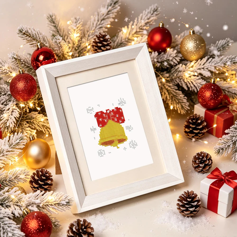 Framed Classic Christmas Icons mini diamond painting artwork displayed in a styled setting
