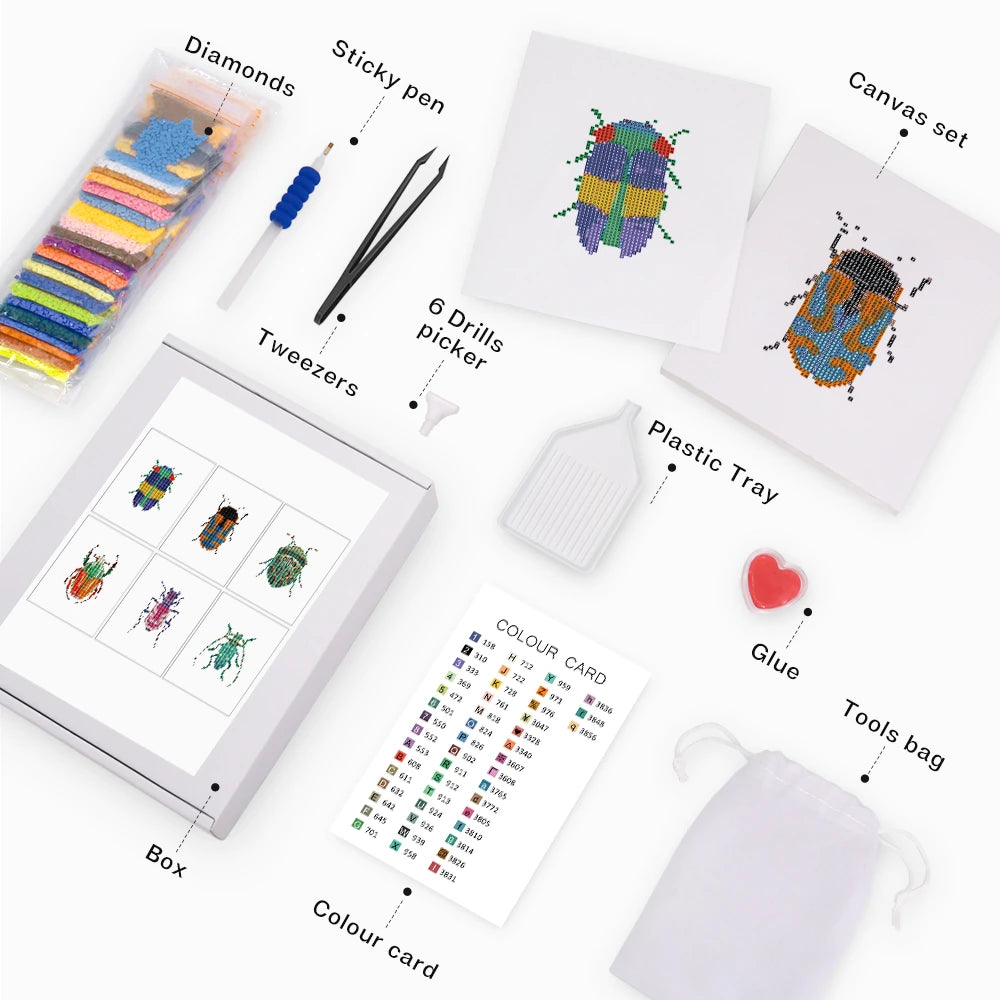 Colourful Beetles Mini Diamond Painting Set – 6 Pack