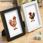 Completed Colourful Roosters mini diamond painting shown as framed decor