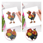 Before and after view of a Colourful Roosters mini diamond painting design
