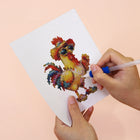 Applying drills to a Colourful Roosters mini diamond painting design