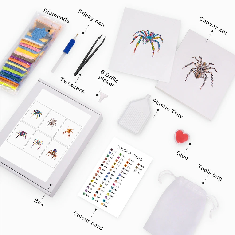 Colourful Spiders Mini Diamond Painting Set – 6 Pack