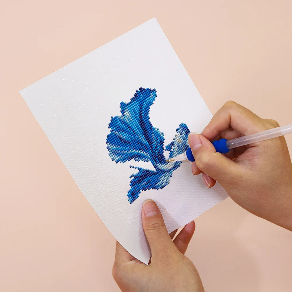 Applying drills to a Colourful Tropical Fish mini diamond painting design