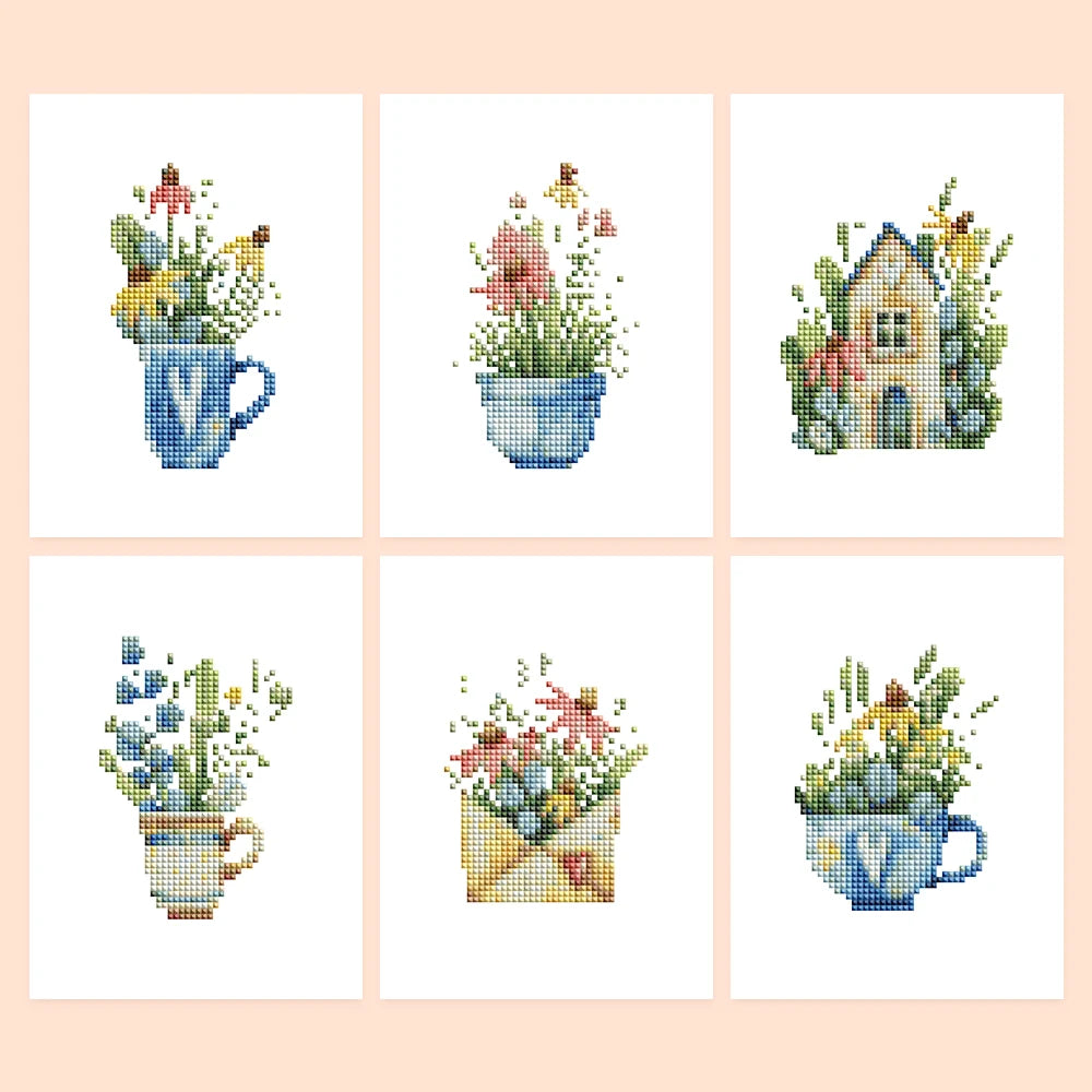 Cottage Garden Teacups Mini Diamond Painting Set – 6 Pack