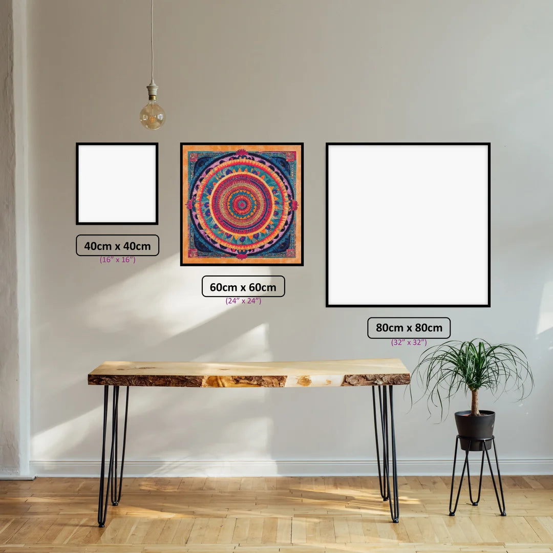 Cultural Mandala Fusion diamond painting displayed in a room setting