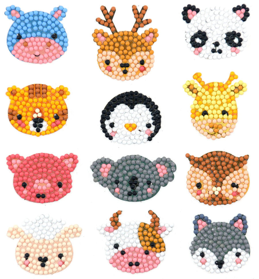 Cute animal faces diamond painting sticker kit with panda giraffe penguin tiger koala cow and farm animal designs
