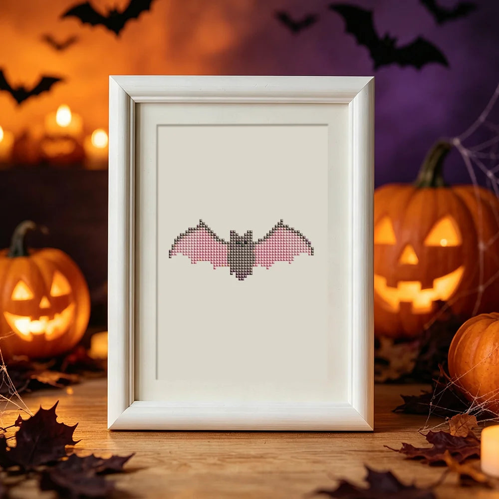 Completed Cute Halloween Icons mini diamond painting shown as framed decor