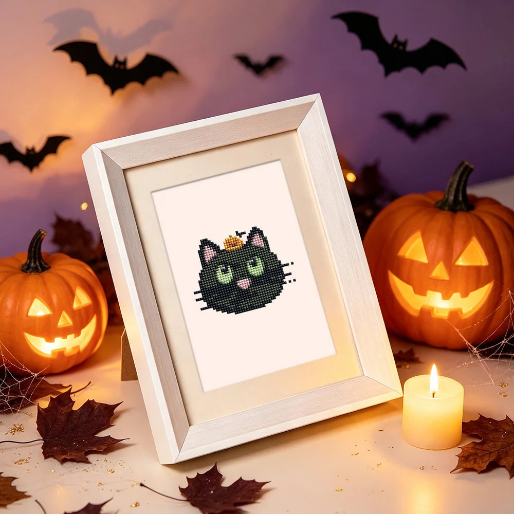 Framed Cute Halloween Icons mini diamond painting artwork presented as finished decor