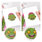Before and after view of a Cute Halloween Monsters mini diamond painting design
