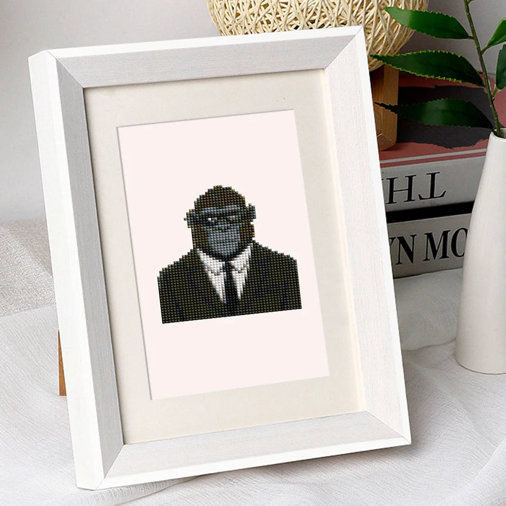 Dapper Animal Gentlemen mini diamond painting design displayed in a decorative room setting