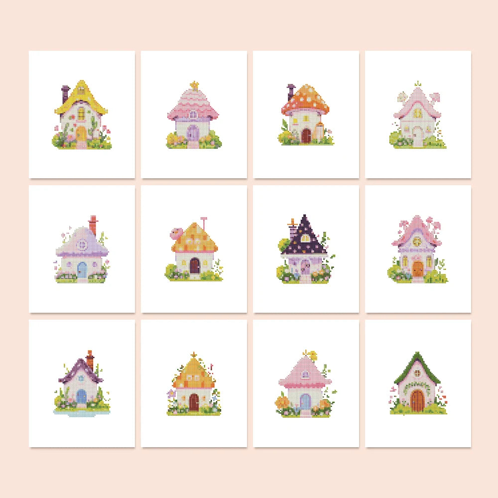 Fairy Garden Cottages Mini Diamond Painting Set – 12 Pack