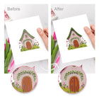 Before and after view of a Fairy Garden Cottages mini diamond painting design
