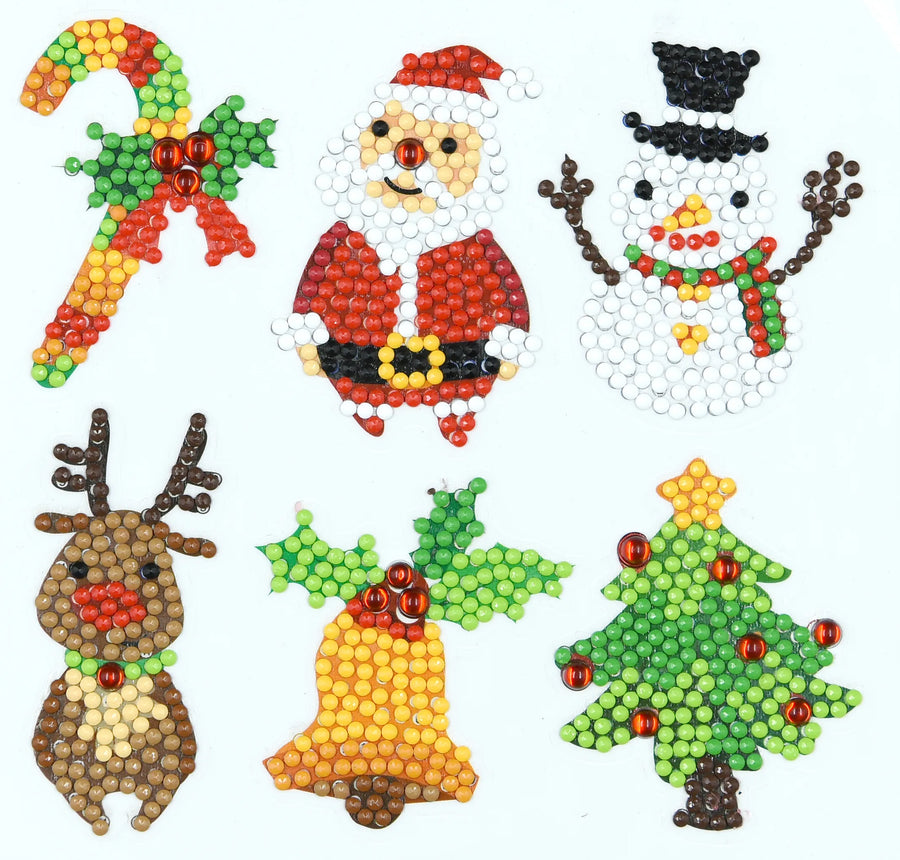 Festive Christmas icons diamond painting sticker kit with Santa snowman reindeer Christmas tree candy cane and bell designs