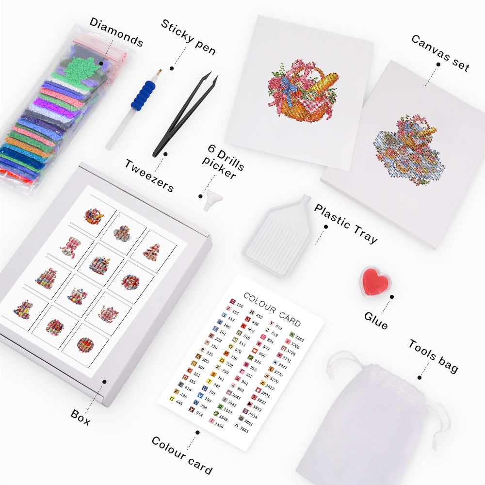 Festive Ornaments & Gifts Mini Diamond Painting Set – 12 Pack