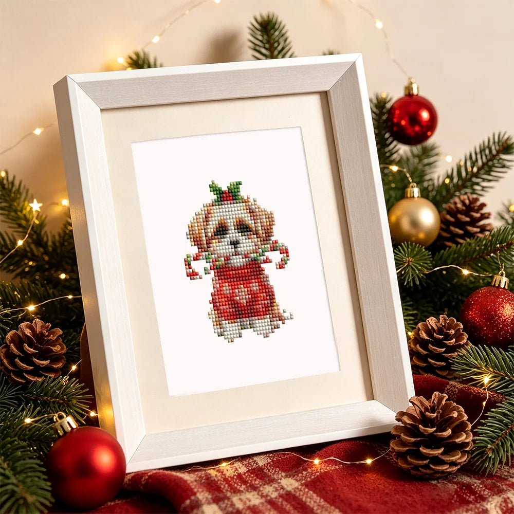 Framed Festive Woodland Friends mini diamond painting artwork displayed in a styled setting