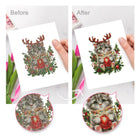 Before and after view of a Festive Woodland Friends mini diamond painting design