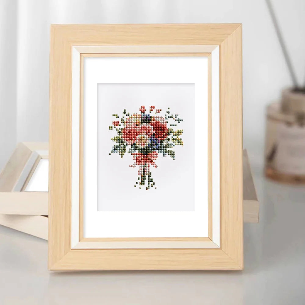 Framed Floral Arrangements & Wreaths mini diamond painting artwork displayed in a styled setting