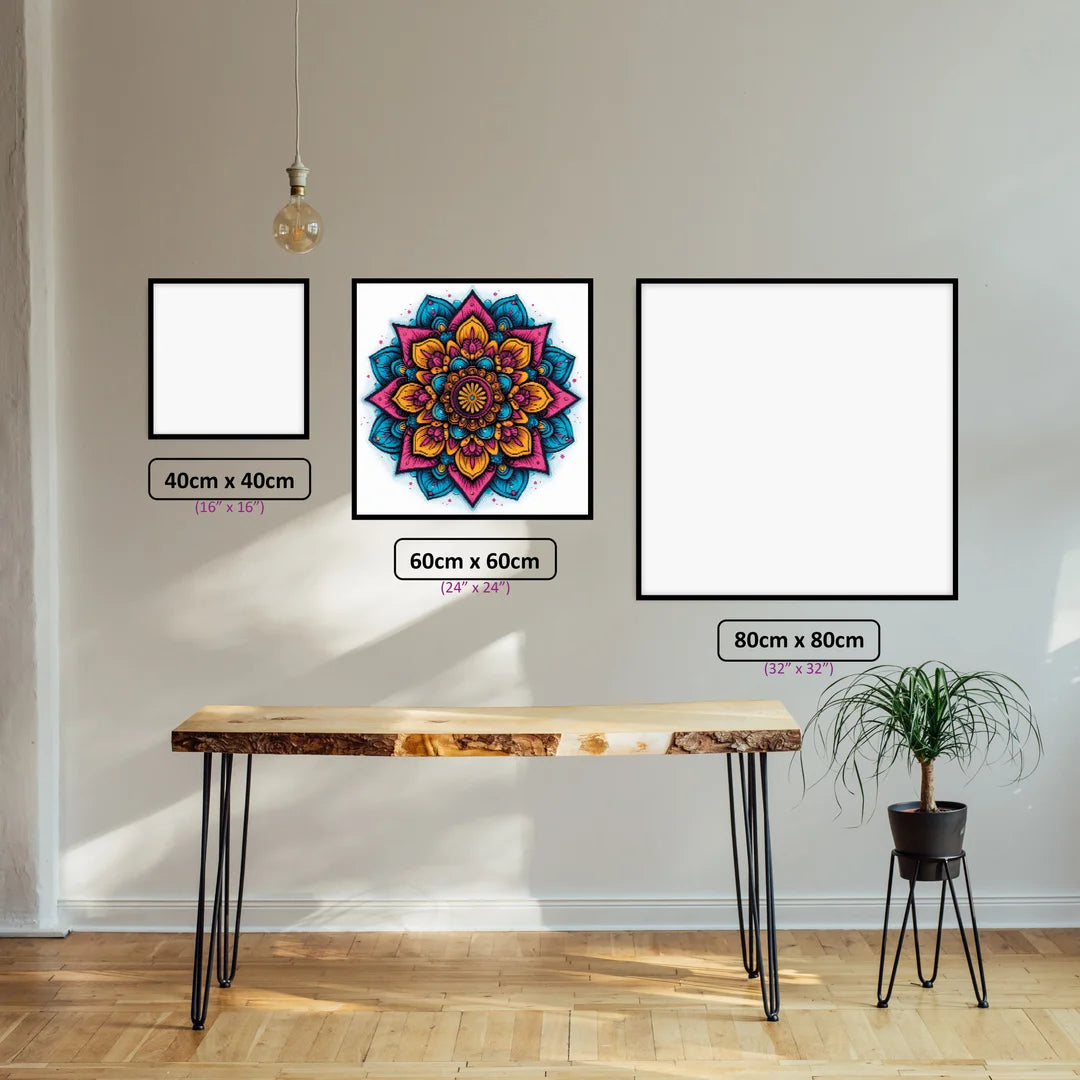 Floral Mandala Bliss diamond painting displayed in a room setting