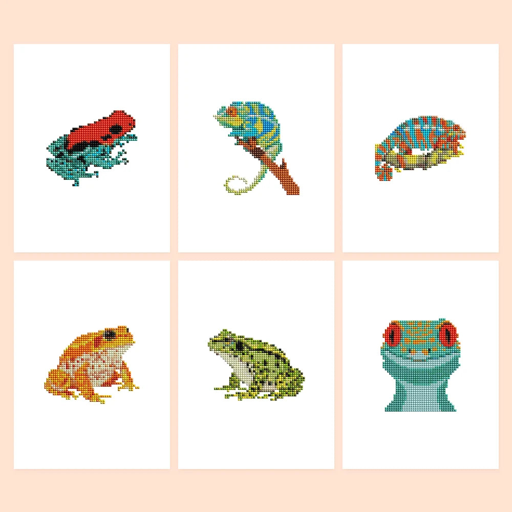 Frogs, Lizards & Chameleons Mini Diamond Painting Set – 6 Pack