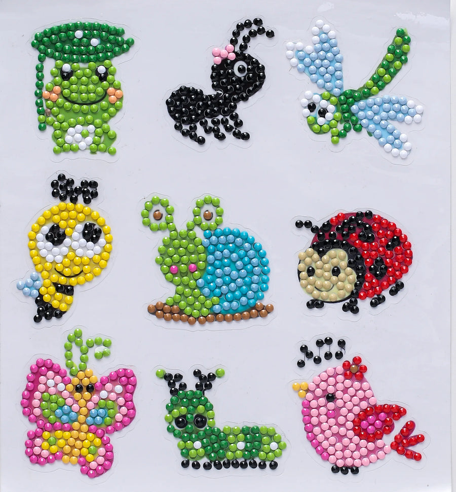 Garden bug buddies diamond painting sticker kit with frog ant dragonfly bee snail ladybug butterfly and bird designs