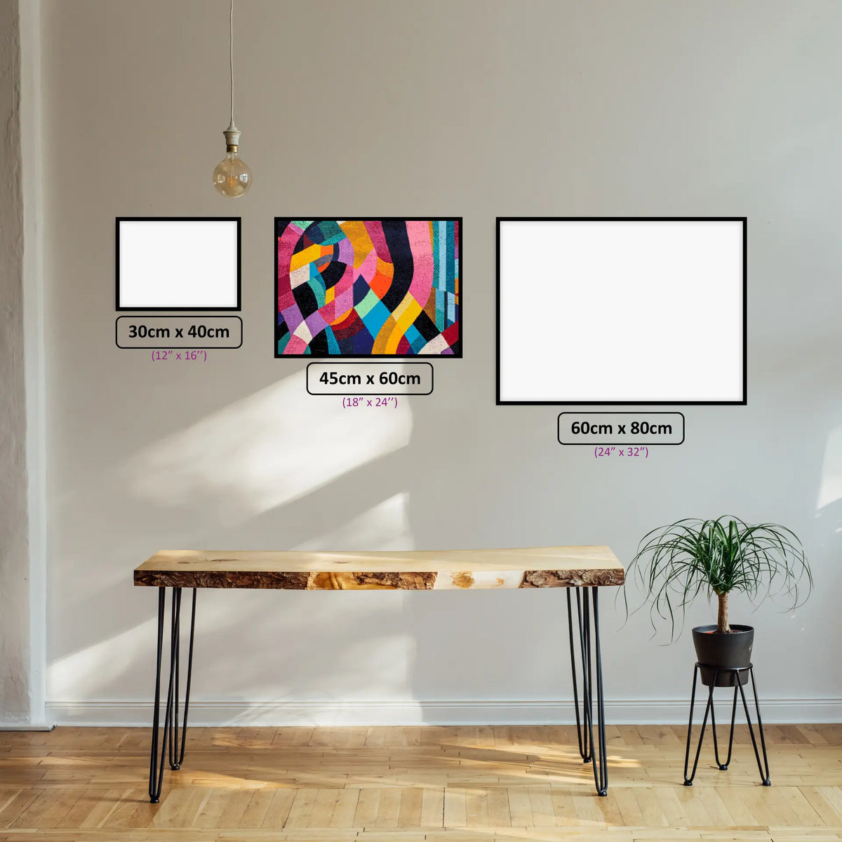 Geometric Vibes diamond painting displayed in a room setting