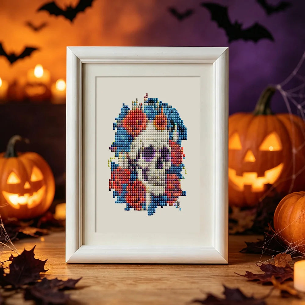 Completed Gothic Halloween Night mini diamond painting shown as framed decor