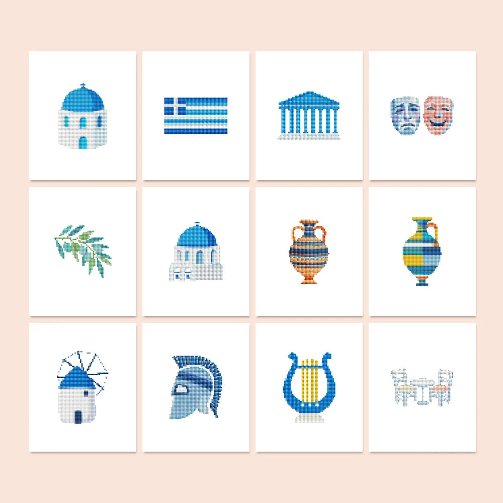 Greek Island Icons Mini Diamond Painting Set – 12 Pack