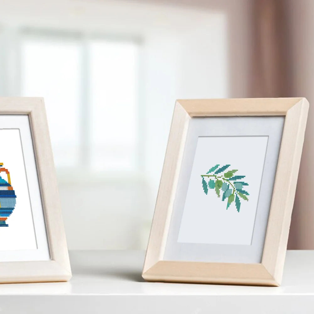 Completed Greek Island Icons mini diamond painting shown as framed decor