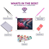 Hummingbird Whisper diamond painting canvas with tweezers, applicator pen, tray, wax and coloured drills