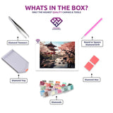 Japanese Cherry Blossoms diamond painting kit contents shown together