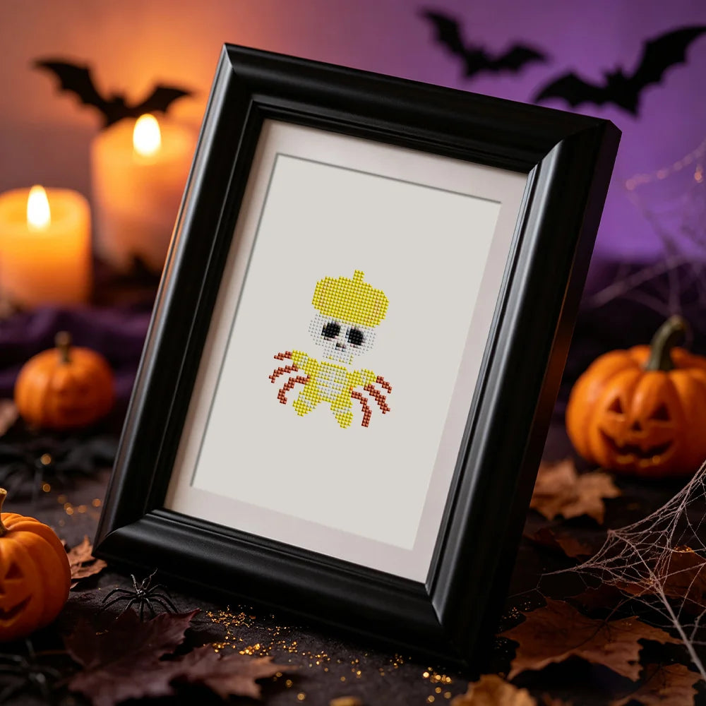 Framed Kawaii Halloween Creatures mini diamond painting artwork presented as finished decor