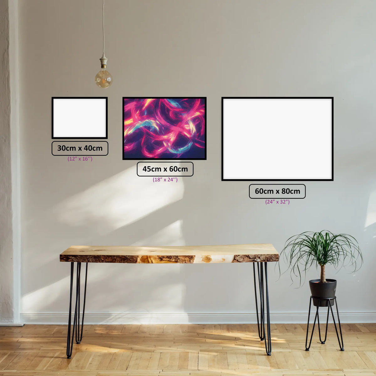 Neon Chaos Harmony diamond painting displayed in a room setting
