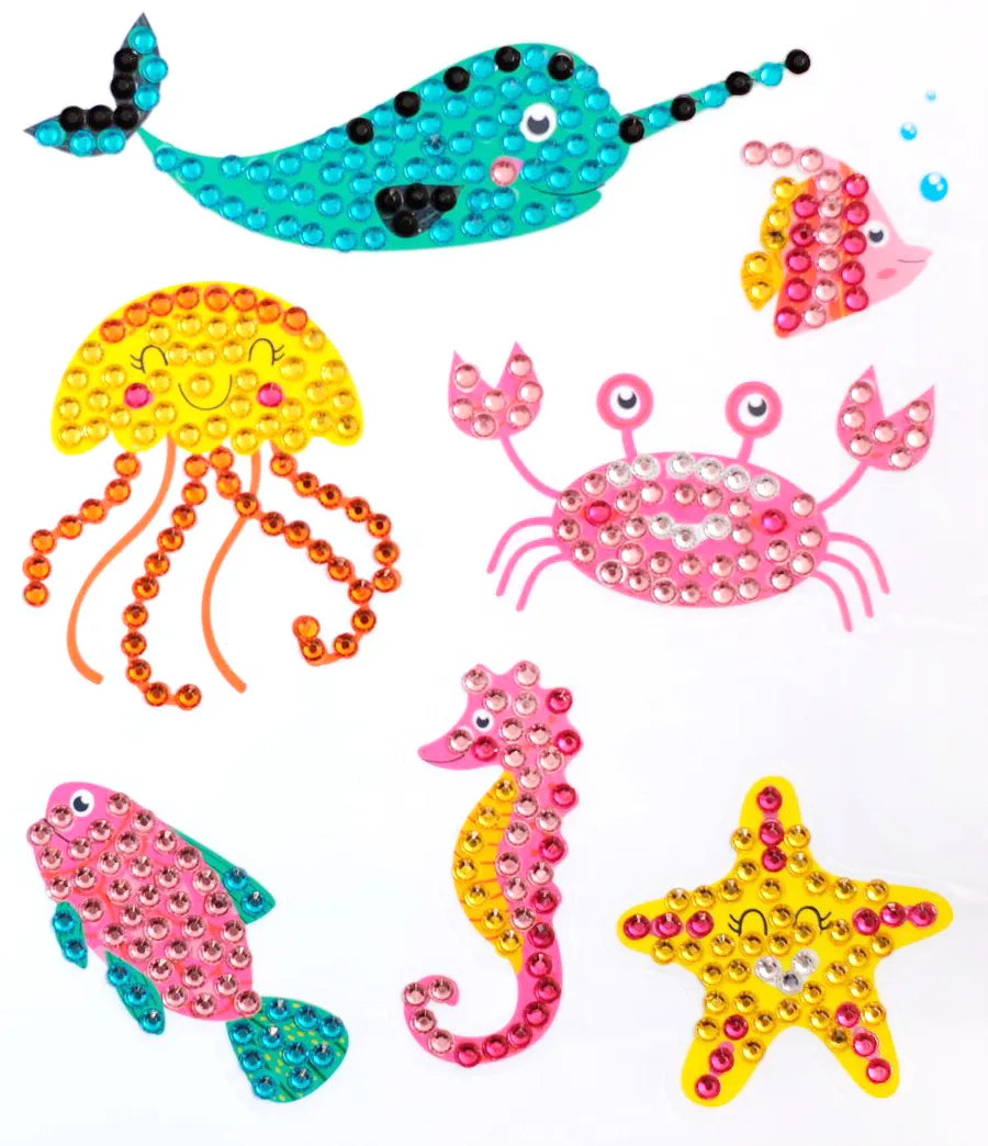 Ocean sparkle friends diamond painting sticker kit with whale jellyfish crab fish seahorse and starfish designs