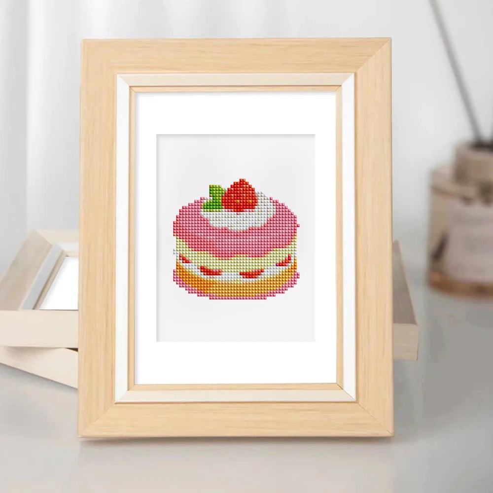 Framed Pastel Desserts mini diamond painting artwork displayed in a styled setting