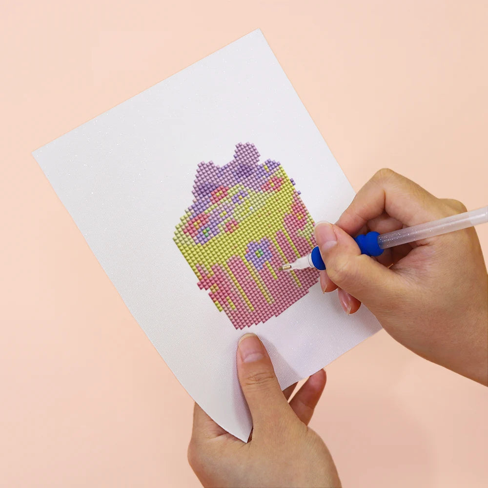 Applying drills to a Pastel Desserts mini diamond painting design