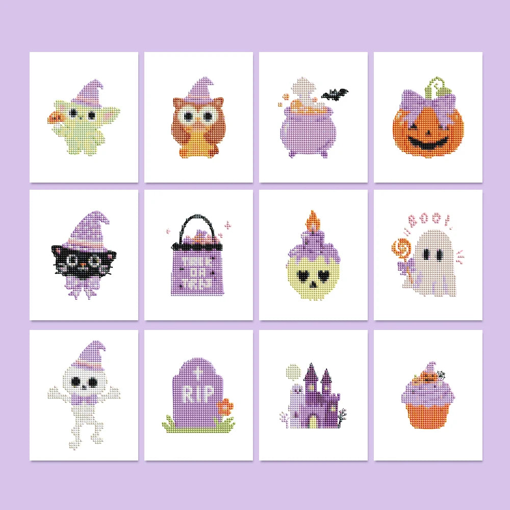 Pastel Halloween Cuties Mini Diamond Painting Set – 12 Pack