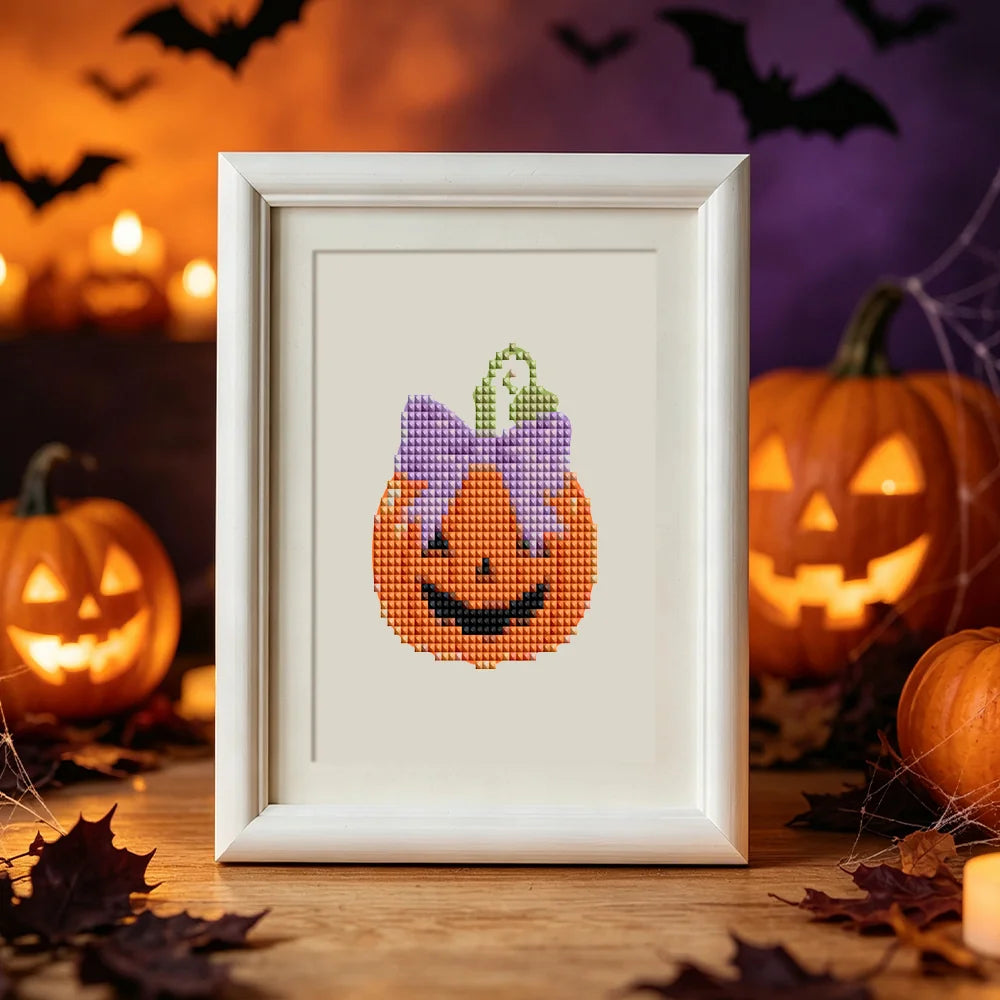 Completed Pastel Halloween Cuties mini diamond painting shown as framed decor