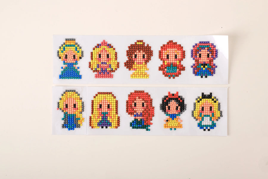 Shop Pixel Princesses diamond painting sticker kit with colourful princess-inspired character designs. A fun craft kit for kids.