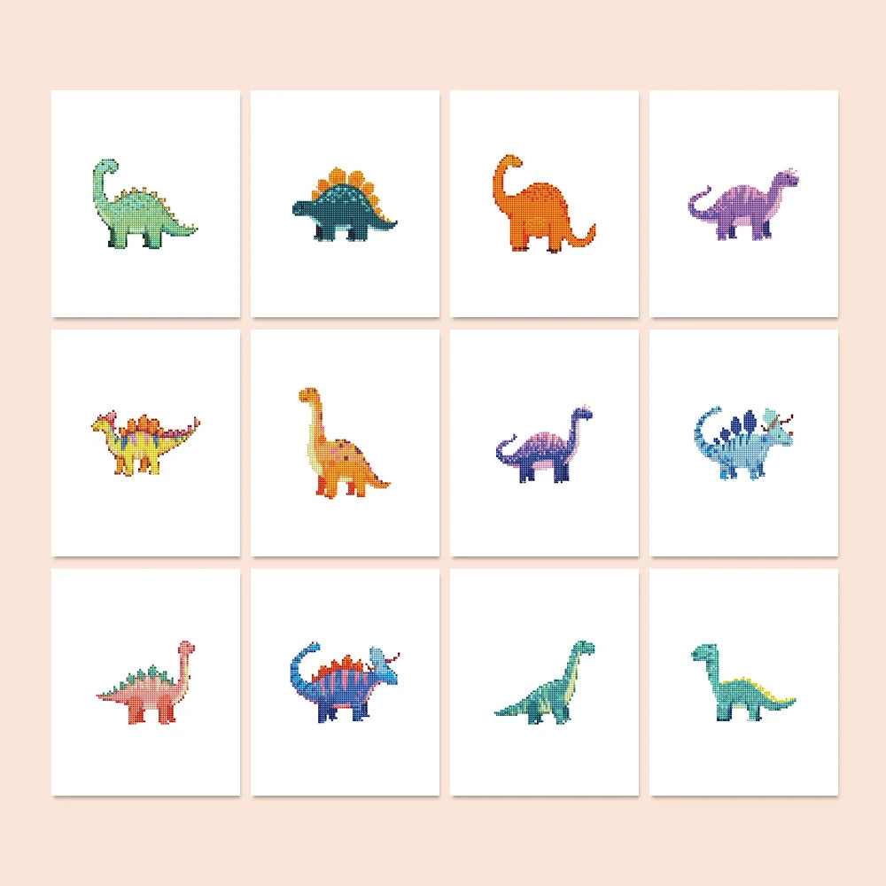 Playful Dinosaurs Mini Diamond Painting Set – 12 Pack