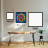 Rainbow Mandala Swirls diamond painting displayed in a room setting