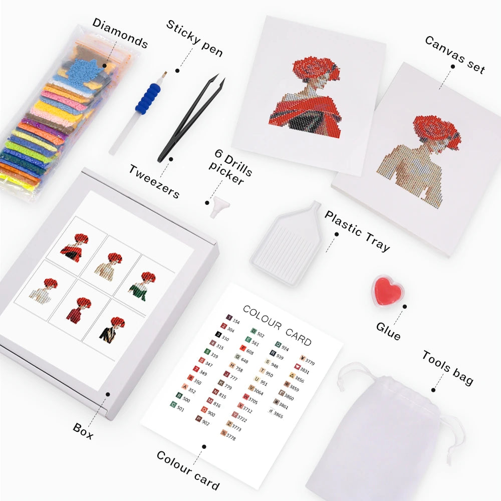 Red Rose Fashion Mini Diamond Painting Set – 6 Pack