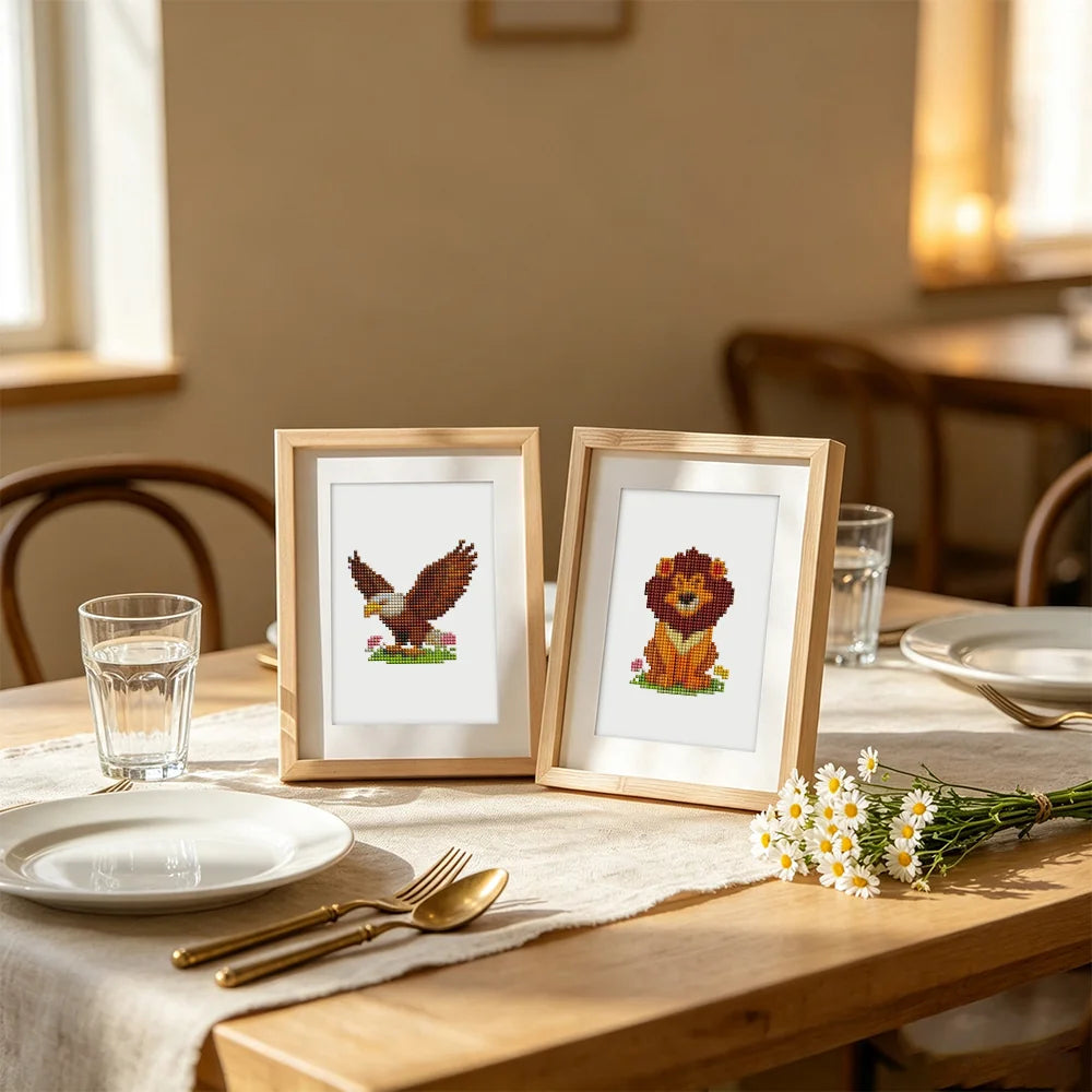 Framed Safari Animal Friends mini diamond painting artwork presented as finished decor